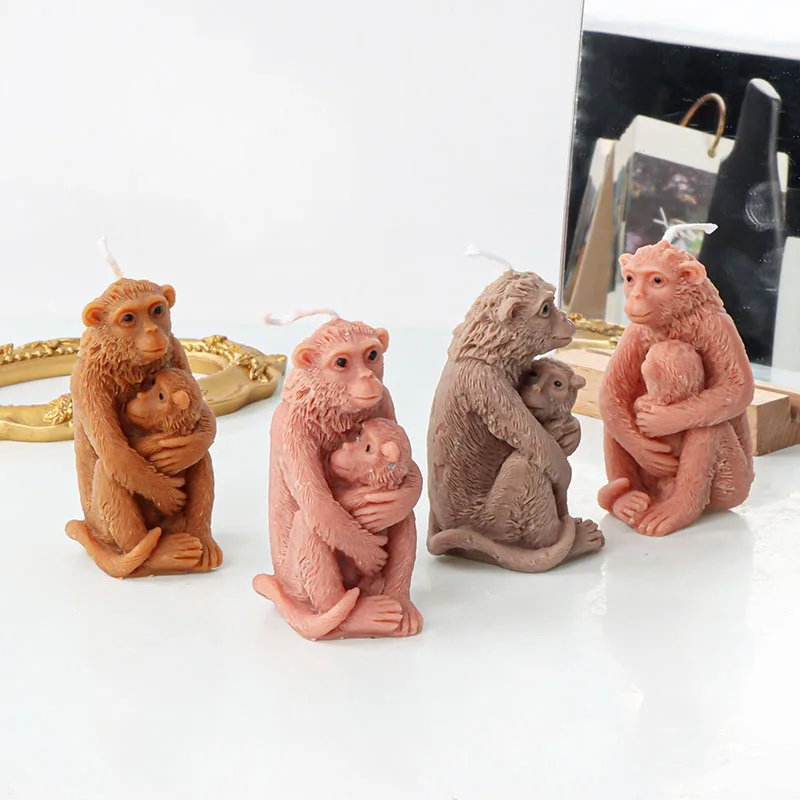 Monkey with Baby Silicone Candle Mold DIY Gypsum Aromatherapy Candle Resin Soap Mould Cake Chocolate Baking Molds Decor Gifts