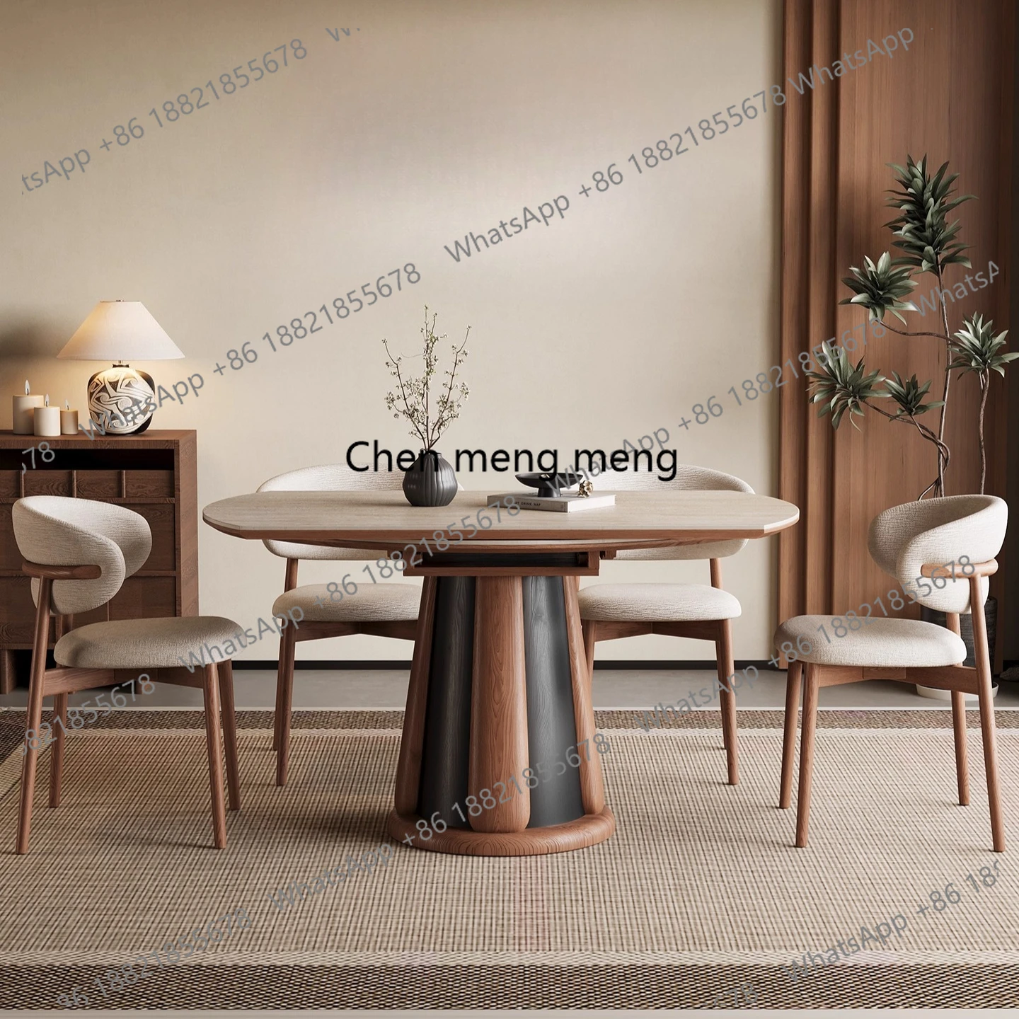 

Medieval style dining table retractable square and circle dual-purpose Nordic solid wood variable round table home vintage