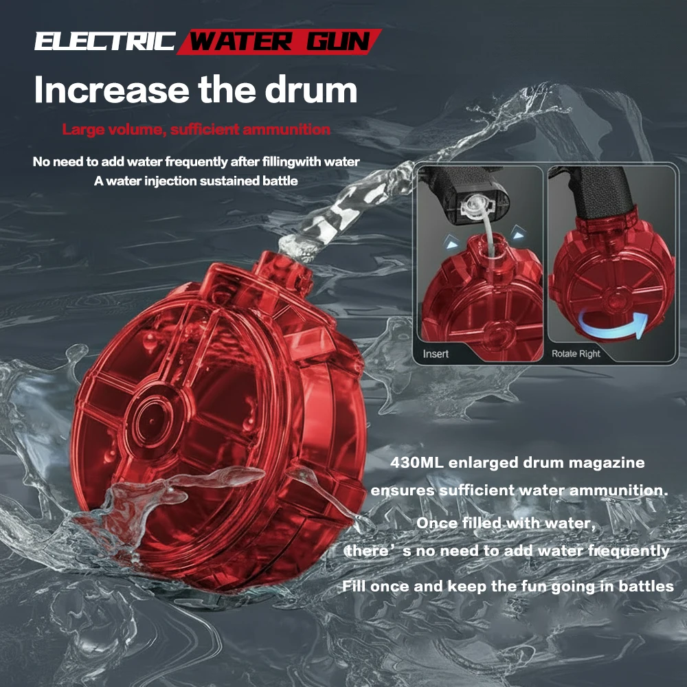 مسدس مياه كهربائي طويل المدى عالي السعة قابل لإعادة الشحن مع ضوء لهب LED ألعاب قتال المياه المحمولة للأطفال #5