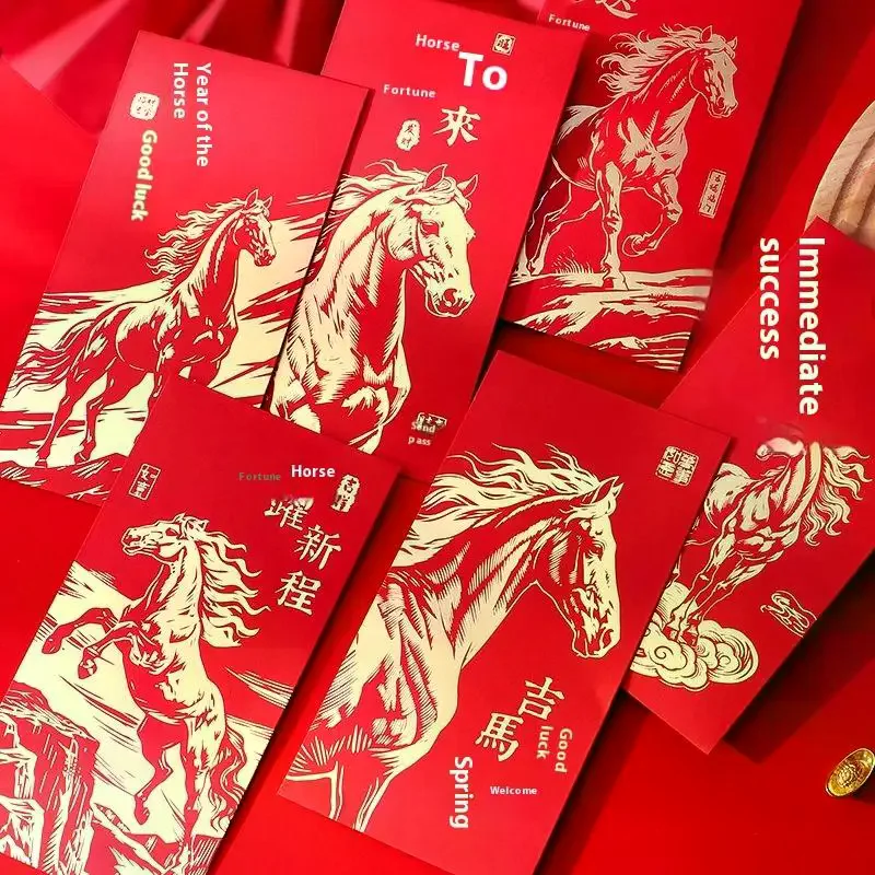 6Pcs Chinese New Year Money Envelope Lucky Red Pockets 2026 Horse Year Spring Festival Red Envelope Marriage Birthday Envelope