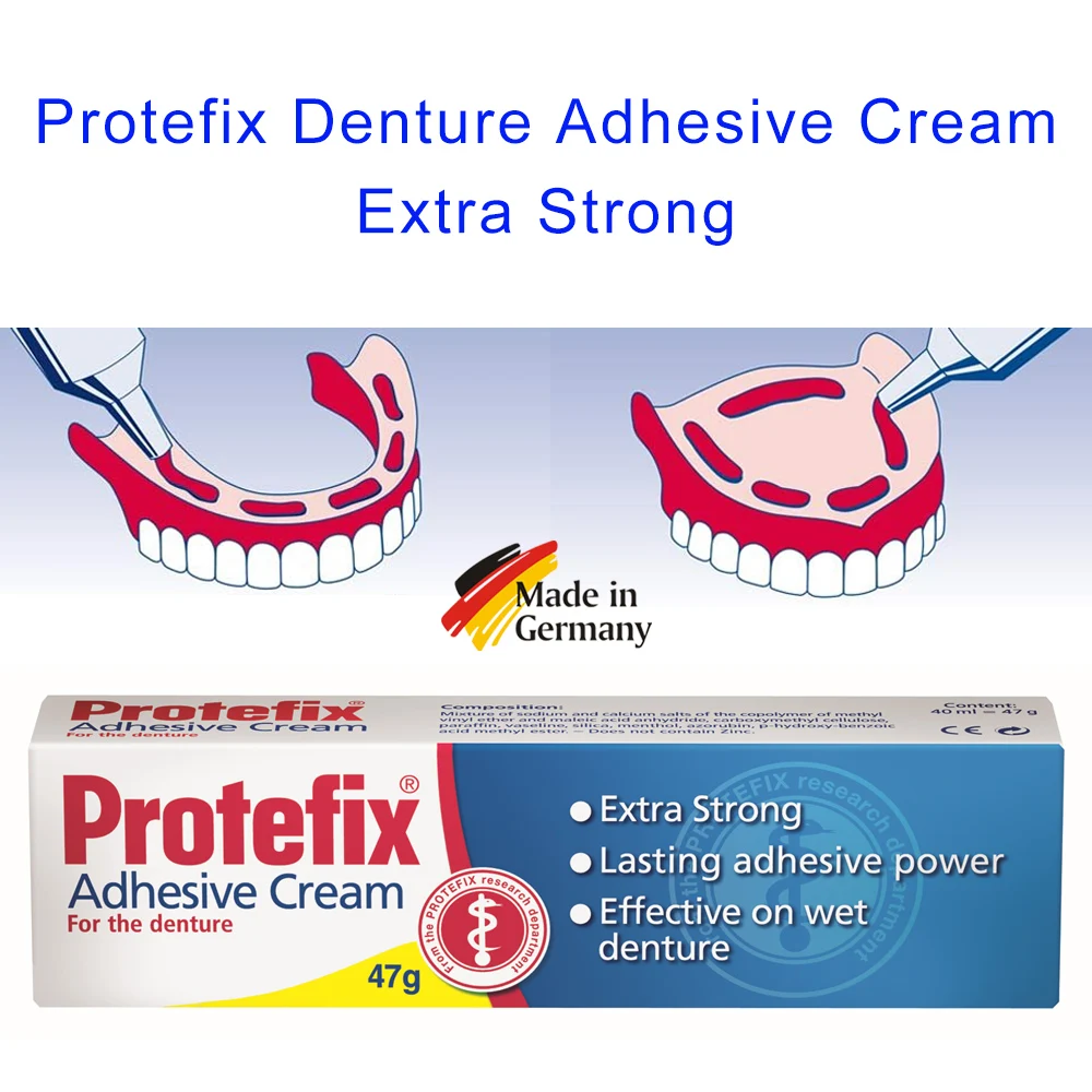 Protefix Adhesive Cream For Denture Fixing Extra Strong Water Proof 47g Haft Paste Glue Stark Germany Professional Dental