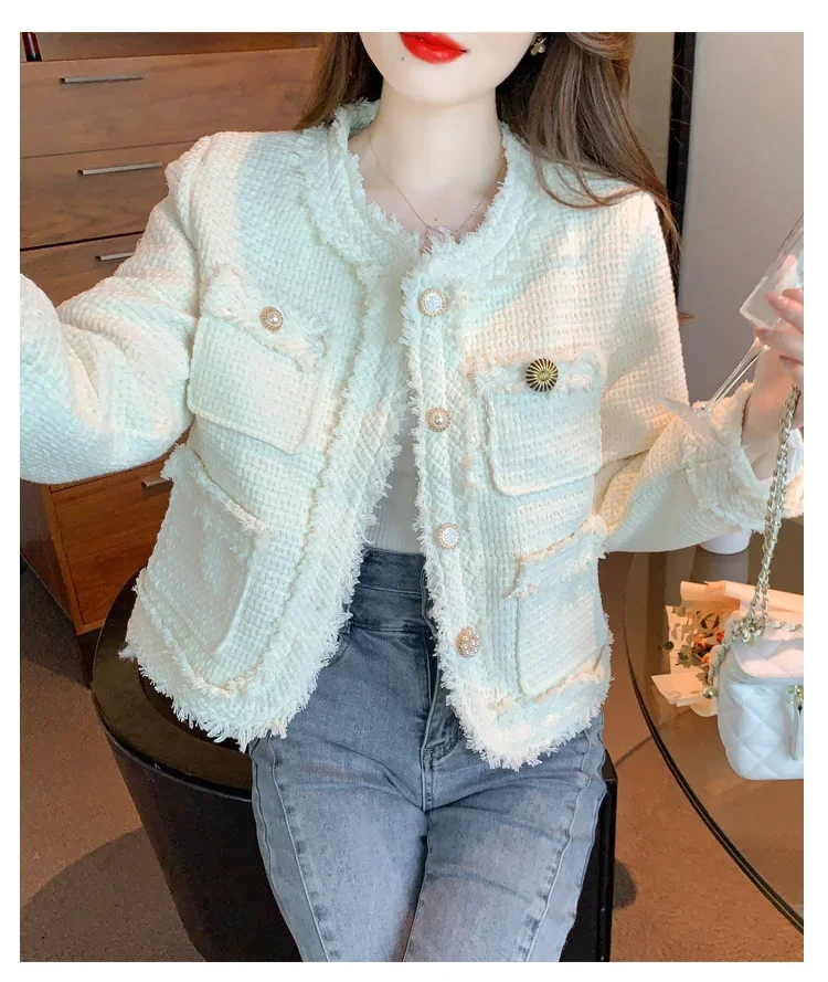 High-end Sense Women's Socialite Suit Jacket 2024 Autumn and Winter New Office Lady Temperament Tweed Coat Short Cardigan Top