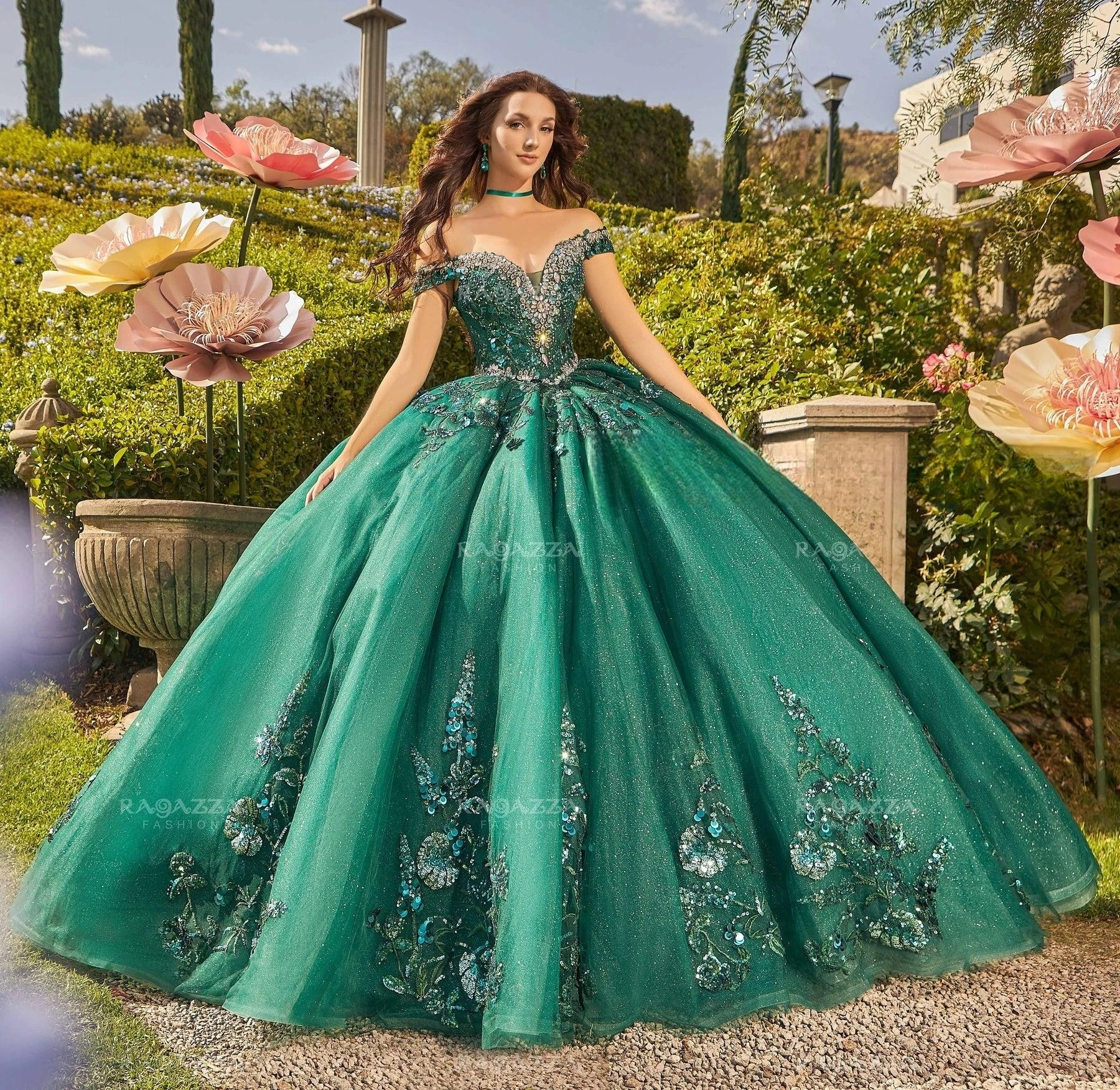 Vestido verde brillante para Quinceañera mexicana, vestido de baile con hombros descubiertos, apliques de cristales, dulce 16, 15 Años