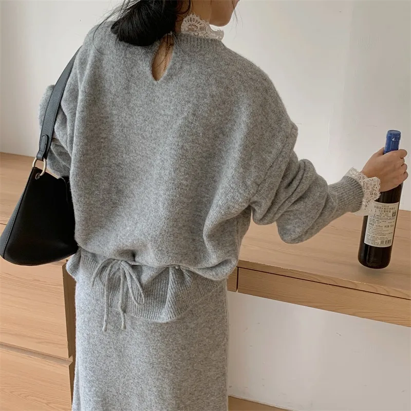 مجموعة Ele Knitted Dr and Top للنساء أوائل الربيع Faion Rich Girl Sle Long Sve Crew Ne سترة ودكتور كومبو