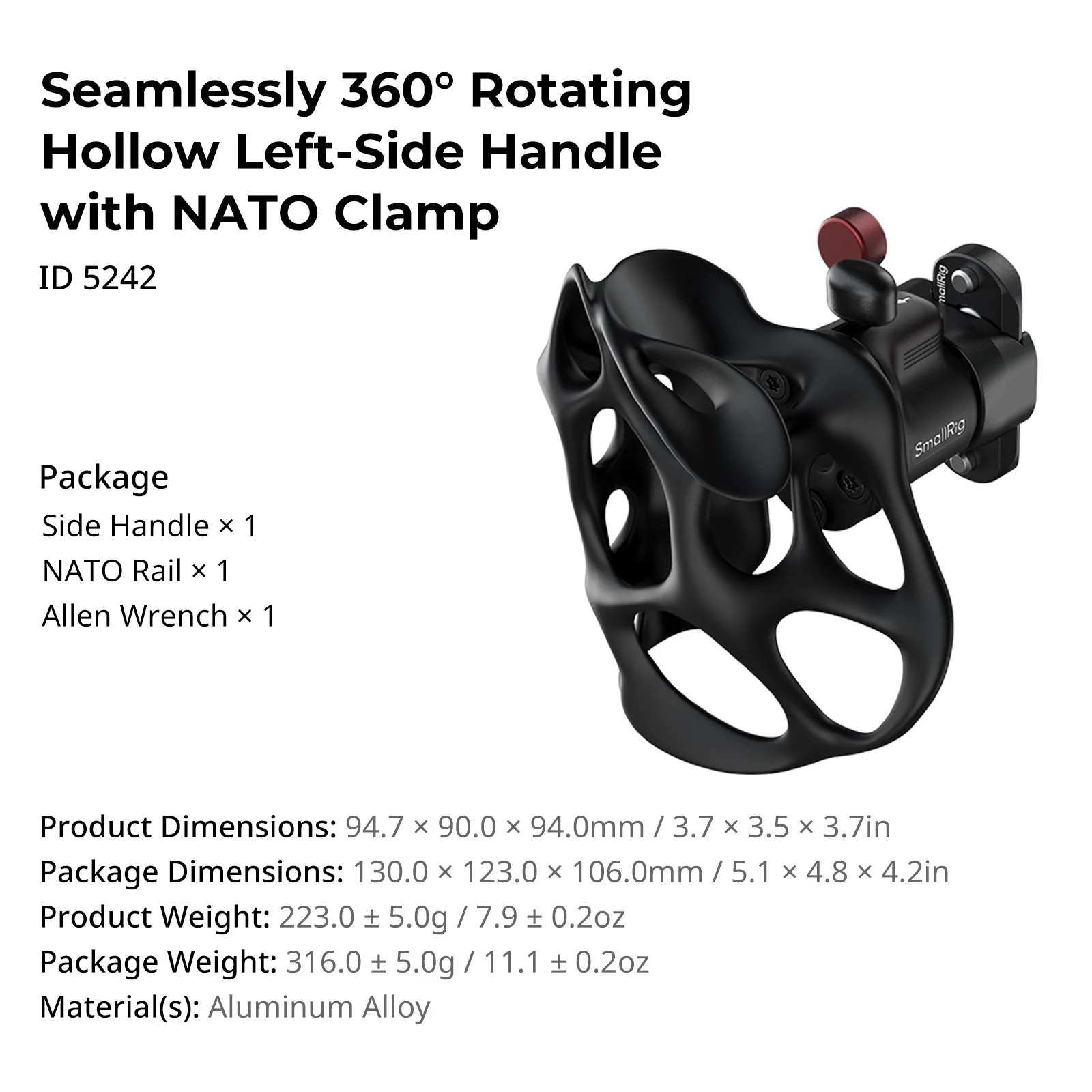 SmallRig roterende rechts-/linkshandgreep met NAVO-klem, "ImageGrip"-serie vloeibare handgreep voor camerakooi's voor Sony 5243