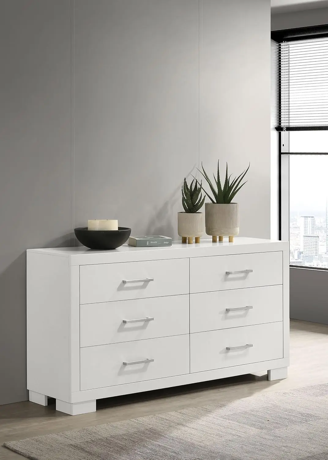 Solid Wood - 6-Drawer Dresser with Contemporary Style, Felt-Lined Top Drawers,, Customized