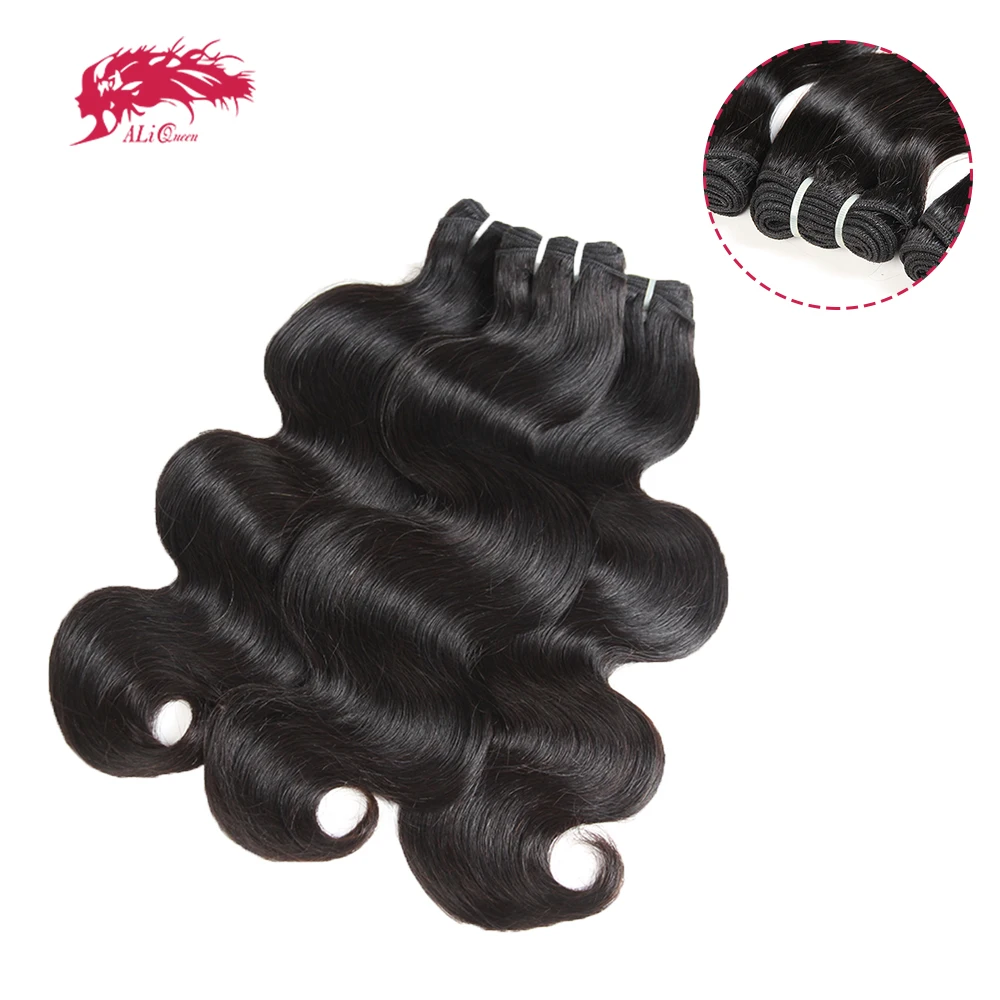 Ali rainha cabelo duplo desenhado feixes de cabelo 100% cabelo humano em linha reta virgem onda do corpo para mulher 1/3/5 pacote natural para mulher