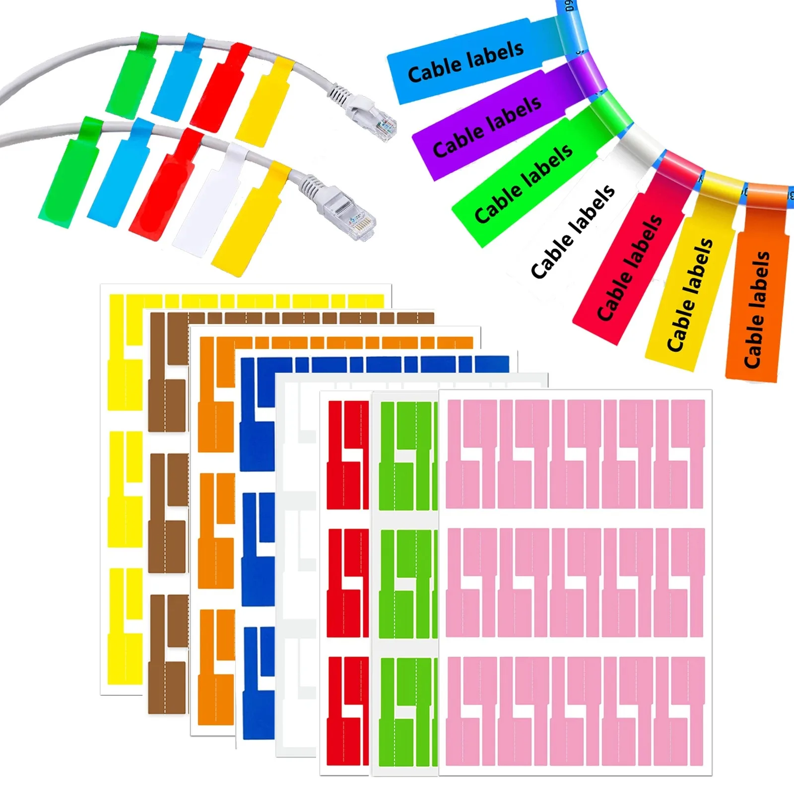 Cable Labels Tags for Cable Management Colorful Waterproof Cord Labels Tags for Wire Labels Self Adhesive Tear Resistant