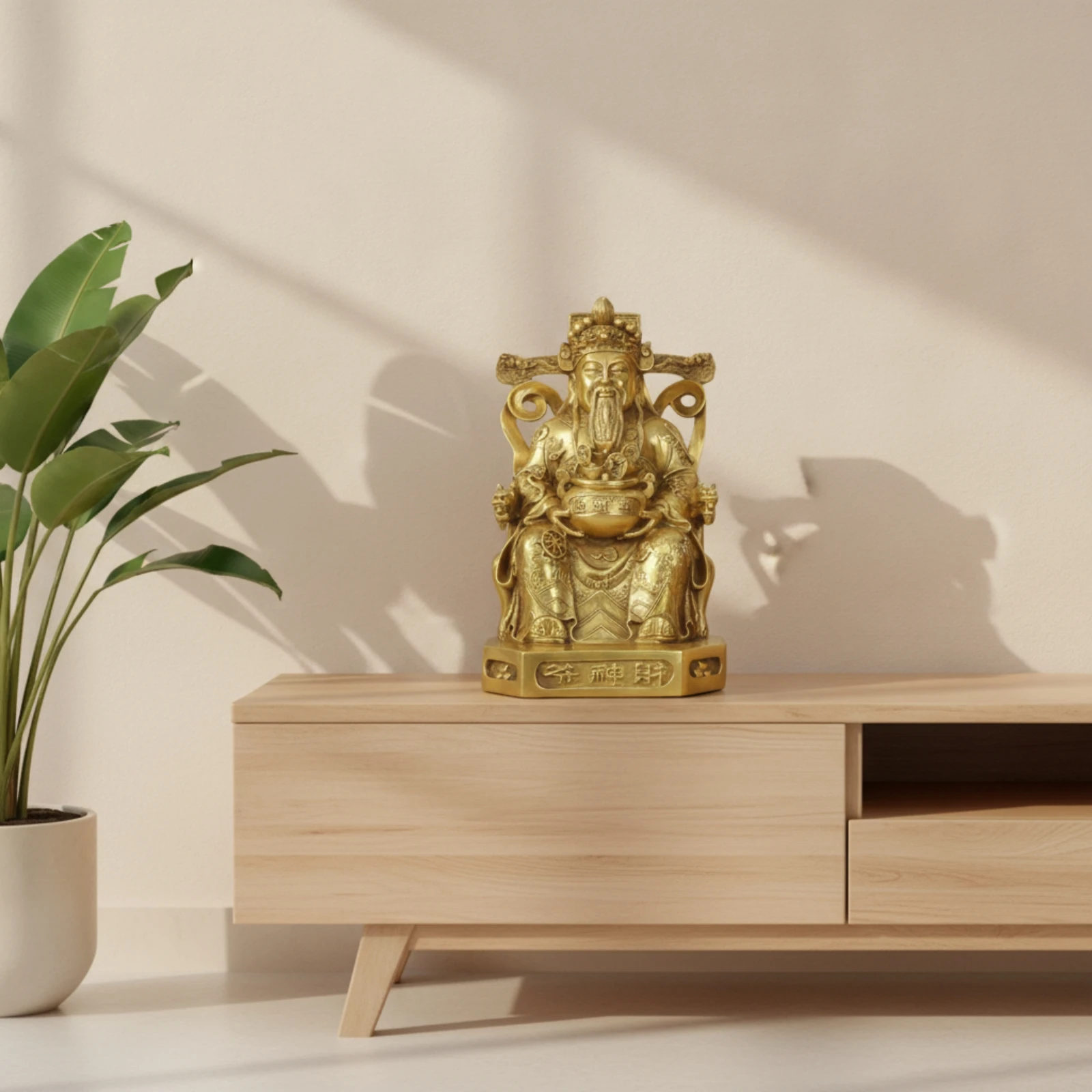 Wealth Deity Statue Embossed God of Wealth Statue Figurine with Base Ingot Ornament Desktop Figure Decorative for Believers