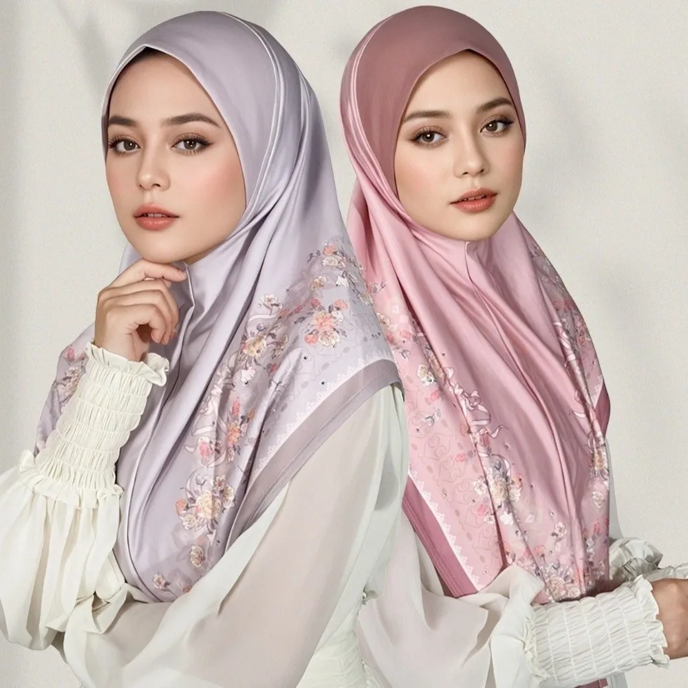 

Breathable Eid Al-Fitr Long Floral Turban Multiple Colors Adjustable Printed Arab Lady Headscarf Ethnic Style Versatile