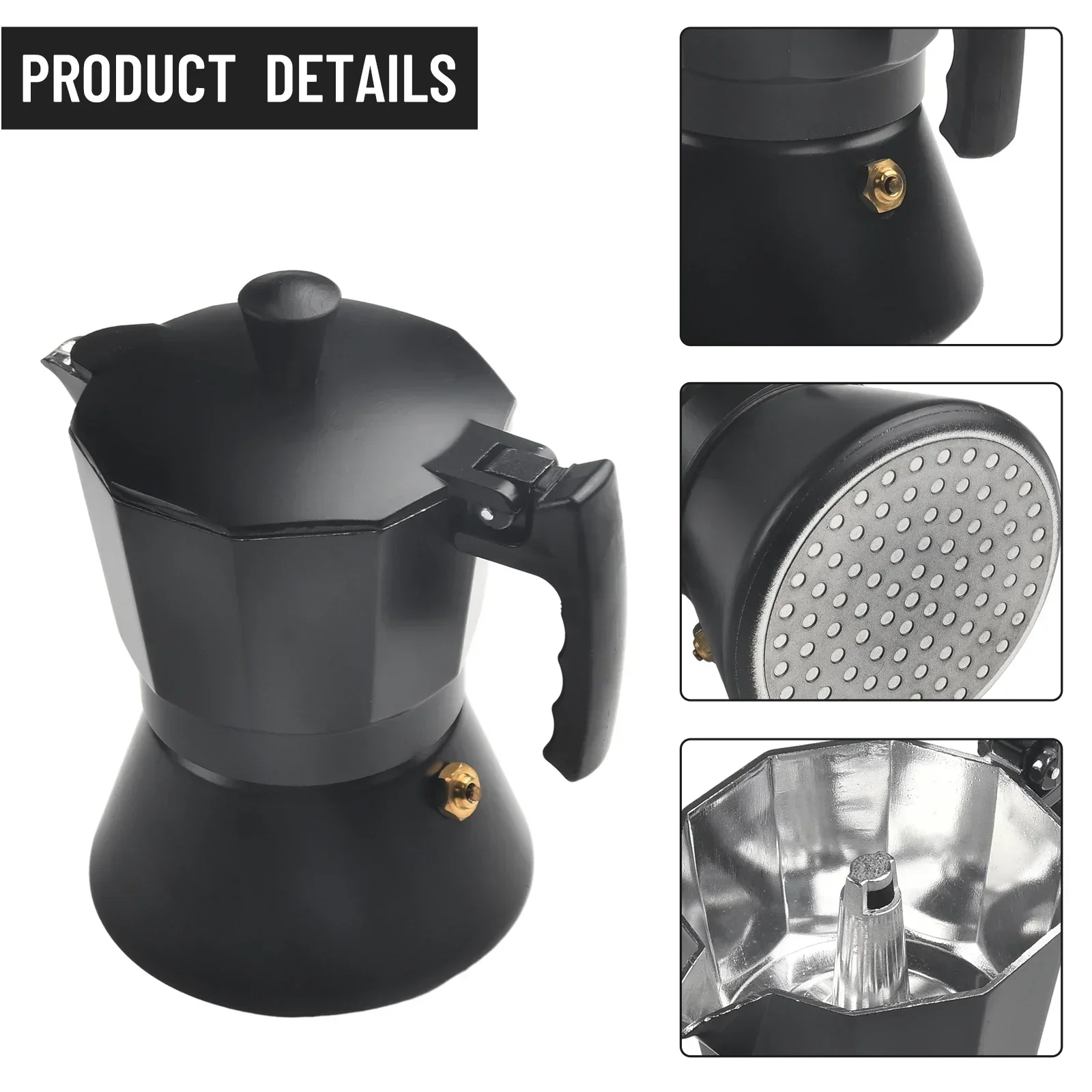 1pc 150/300ML Aluminum Moka Espresso Coffee Maker Black Percolator For Induction Cooker Pot Coffeeware Kitchen Accessories