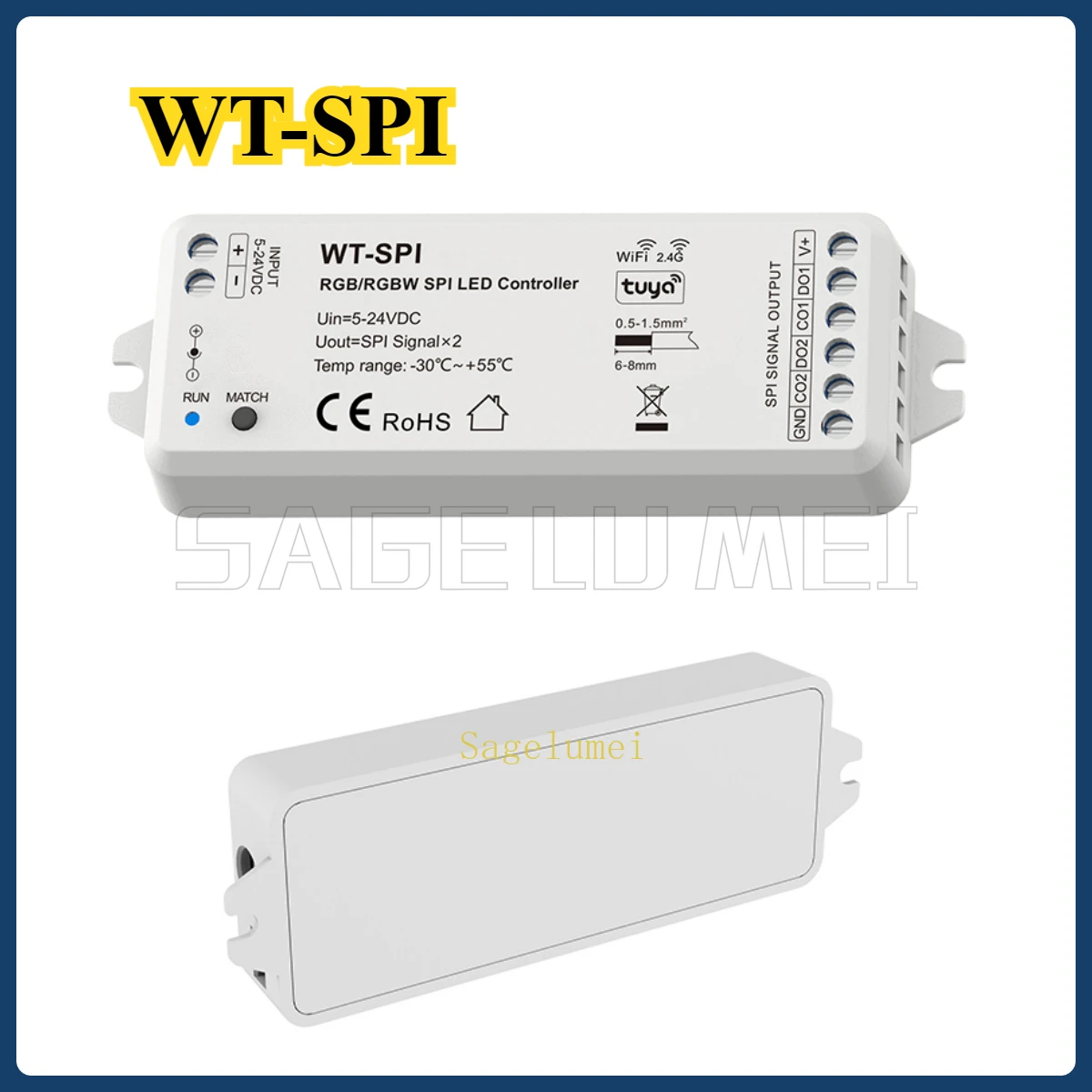 WT-SPI Tuya APP 5V-24VDC 12V 2.4G RF SPI LED Wifi Controller For WS2811 WS2812 WS2815 UCS1903 Pixel GS8208 RGB LED Strip Lights