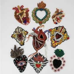 Handmade Rhinestone Heart Beaded Crystal Patches Sew on Sequin for Clothing Badge Flower Applique   1pc TH1685