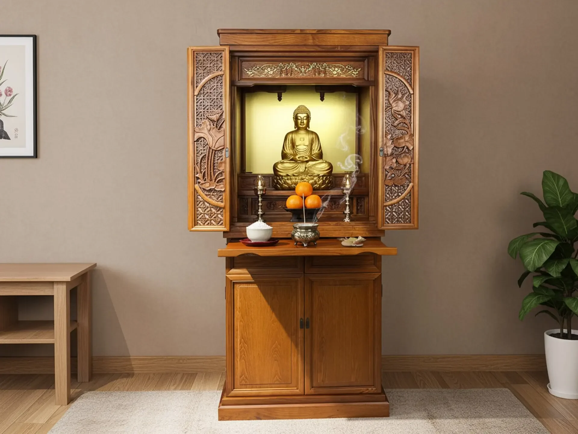 Solid wood Buddhist niche, Buddhist cabinet, God of Wealth, Guanyin cabinet, Buddhist offering platform