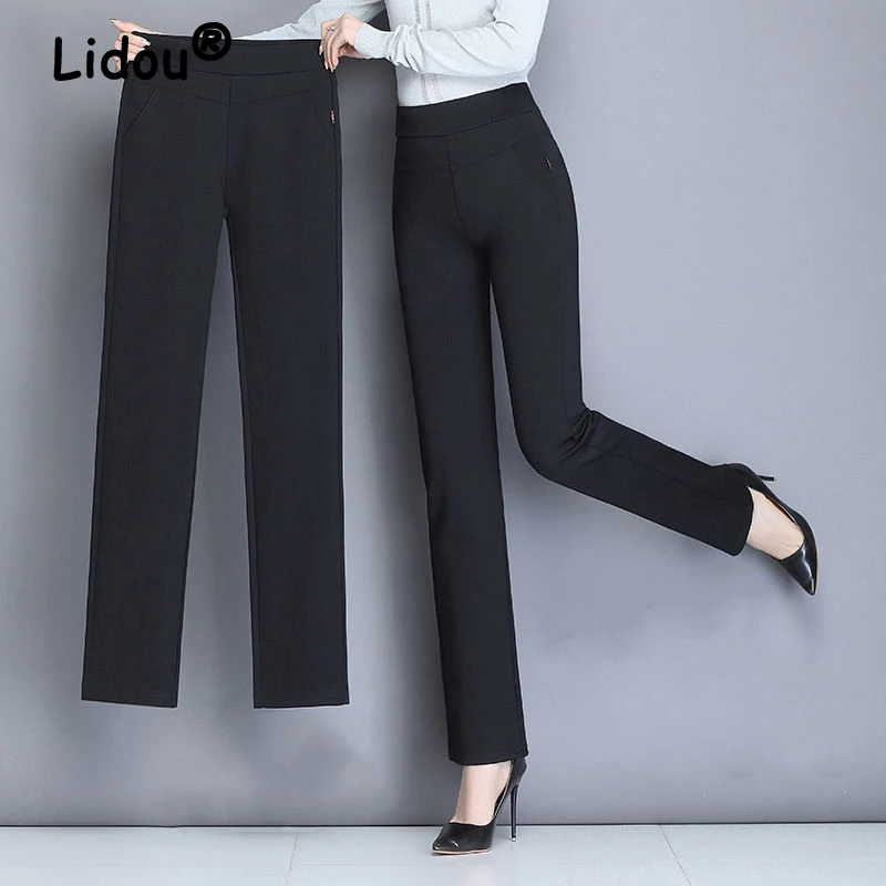 

Women Clothes Autumn Winter Fashion Elegant High Waist Plush Warm Pants Office Lady Stretch Straight Trousers Casual Pantalones