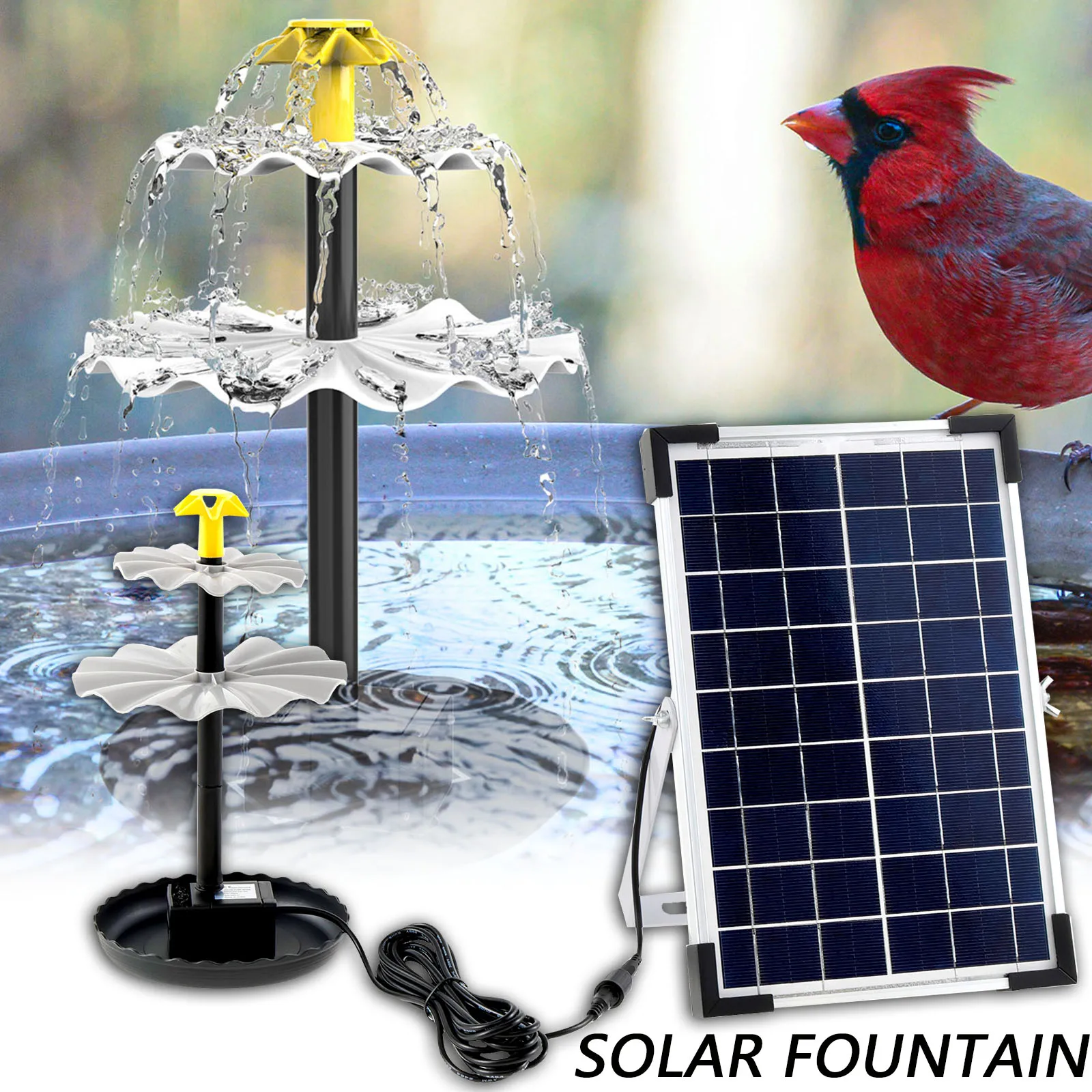 

Solar Bird Bath Fountain 3-Tier Solar Fountain Pump Kit with 9 Nozzles Solar Fountain Water Pump for Bird Bath,Pond,Garden