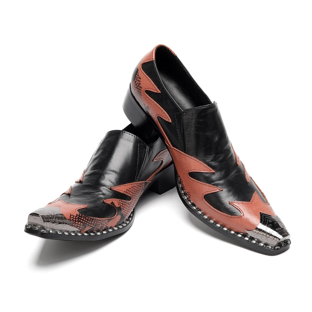 

Fashion Pointed Toe Patchwork Real Leather Shoes Male Business Party Formal Shoes Plus Size Slip on Men Casual Dress Shoes