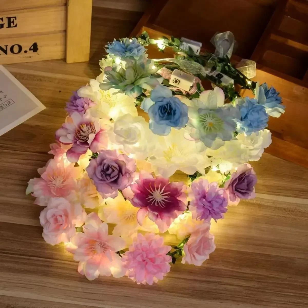 

12pcs Flower Headband Light Up Floral Holiday Christmas Halloween Glow Party Supplies