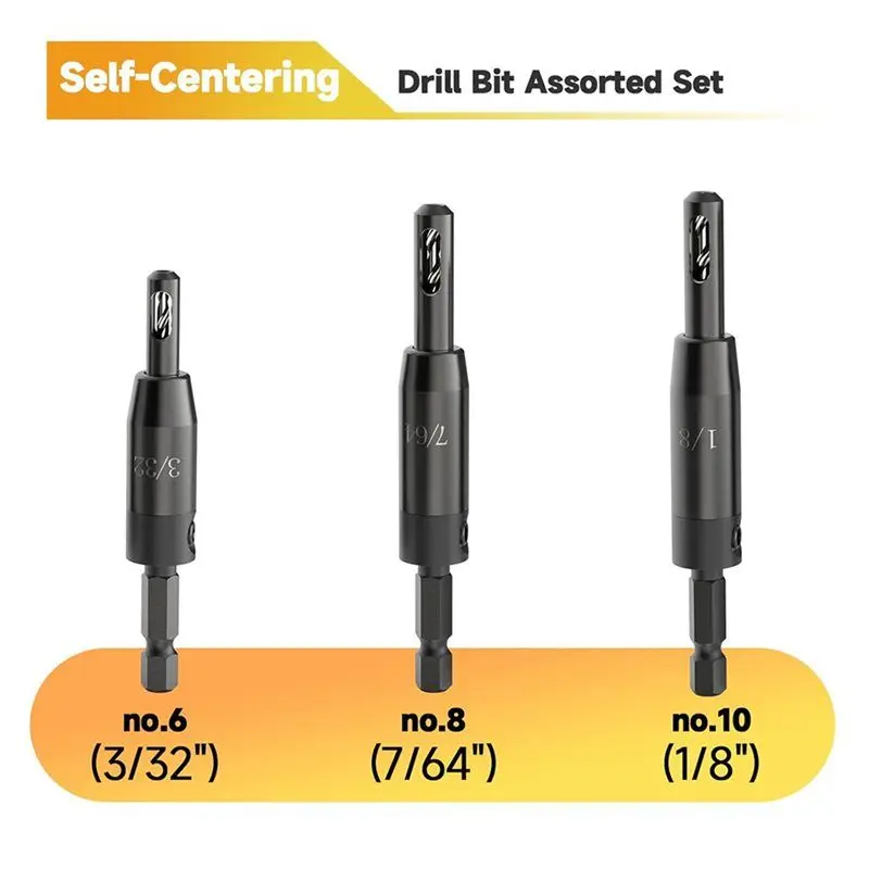 BAAJ-6X Self Centering Drill Bit Set, For 1/4 In Hex Shank Drill, For Wood And Hole 3/32In,7/64In,1/8In