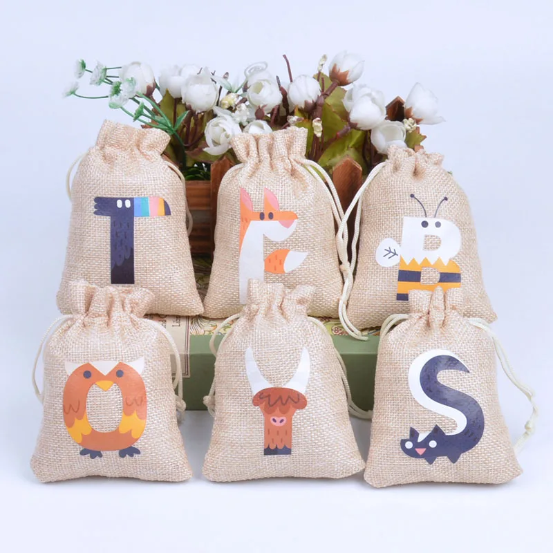 78pcs-lot-9-12cm-cute-animal-printing-drawstring-burlap-linen-bags-26-letters-storage-pouches-children's-gift-packaging-bag