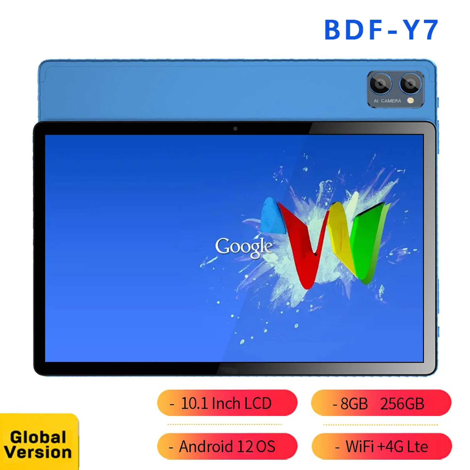 BDF-Y7 Global Version Tablets New 10.1 Inch Octa Core 8GB RAM 256GB ROM Android 12 Google Play 4G Phone Call 5G WiFi Tablet PC