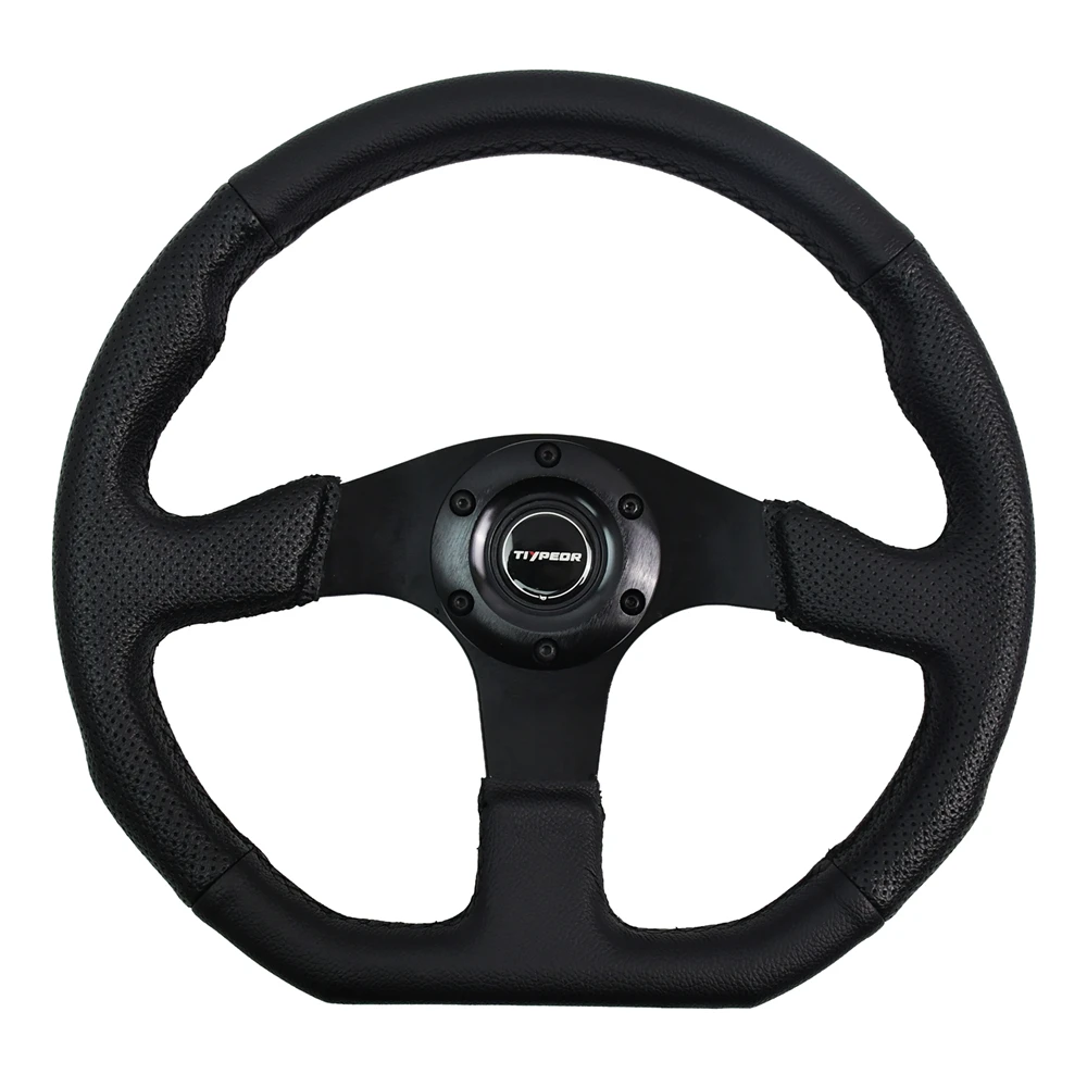 TIYPEOR 340MM Black Style Universal Steering Wheel Threaded Car Falt Sports Steering Wheel for Customized Version