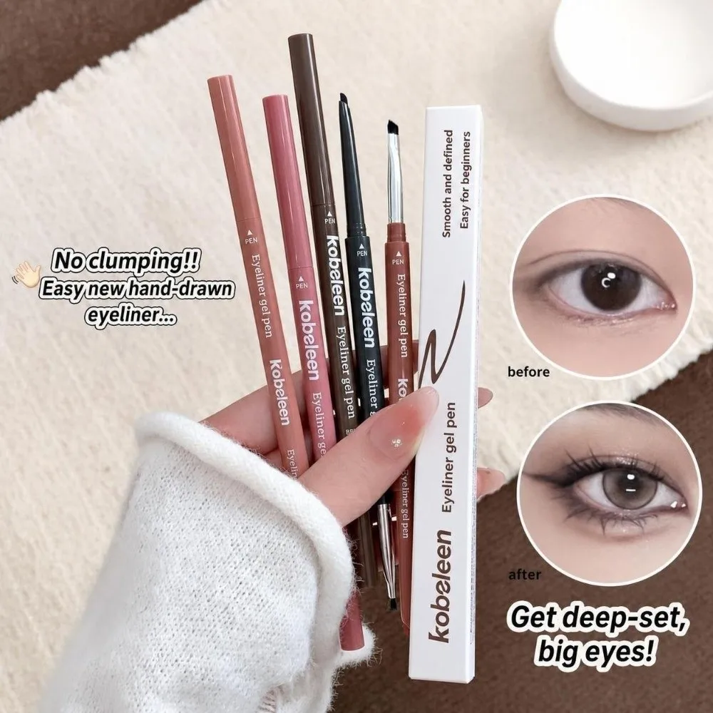 Double Headed Eyeliner Gel Pen Ultra-fine Waterproof Gel Eye Liner Pen Long-Lasting with Angled Brush Eye Shadow Pen Cosmetics