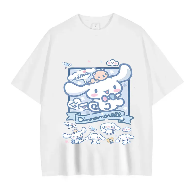 Anime Melody T Shirt Oversized Vintage Washed Kuromi T-shirts Retro Streetwear Cinnamoroll Cute Girl Tops Tees Kids Short Sleeve