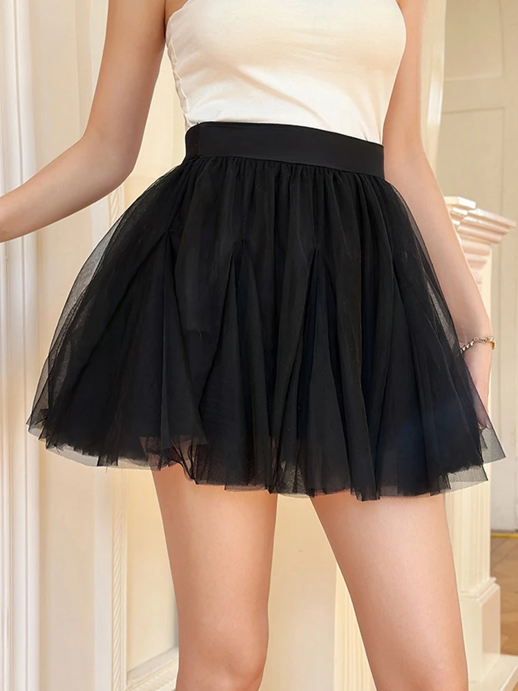 

Женская одежда Модная сетчатая черная мини-юбка трапециевидной формы с высокой талией Mujer Леди с эластичной резинкой на талии Мини-бальное платье Юбки Повседневное лето