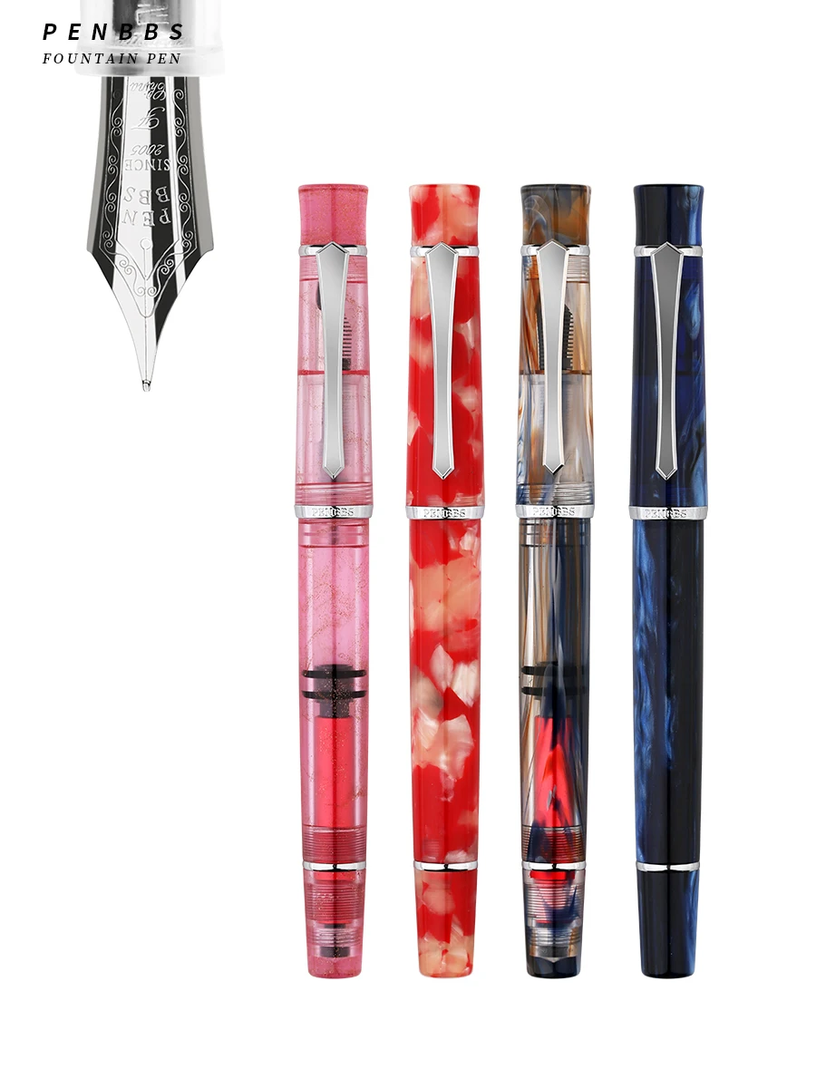 Penbbs 495 Hars Demonstratie Pen Zuiger Pen Acryl Hars Kleuren Blad Punt Gepolijst Unisex Kalligrafie Geschenkdoos