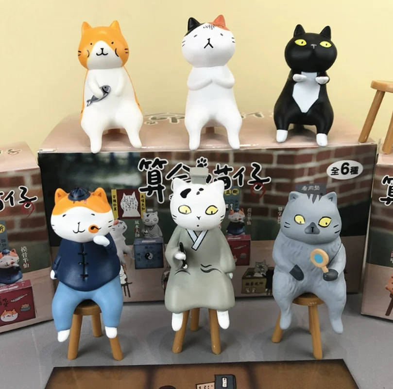 Anime figura adivinhação gato caixa cega bonito gato figura de ação com fezes kawaii mesa decoração brinquedo colecionável presente do festival ﻿