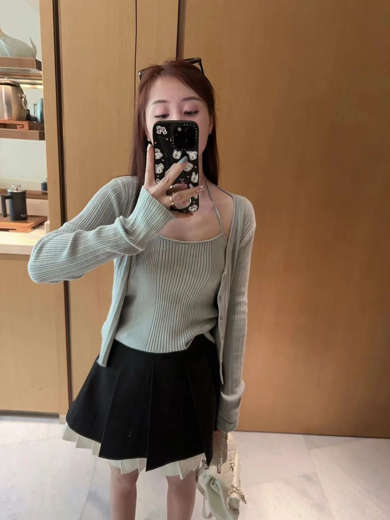 

Mint een Knitted Slim Fit Inner Wear Sun Protection Set Two Piece Set Strap Cardigan Sweet Sle Regular Sve Long Length