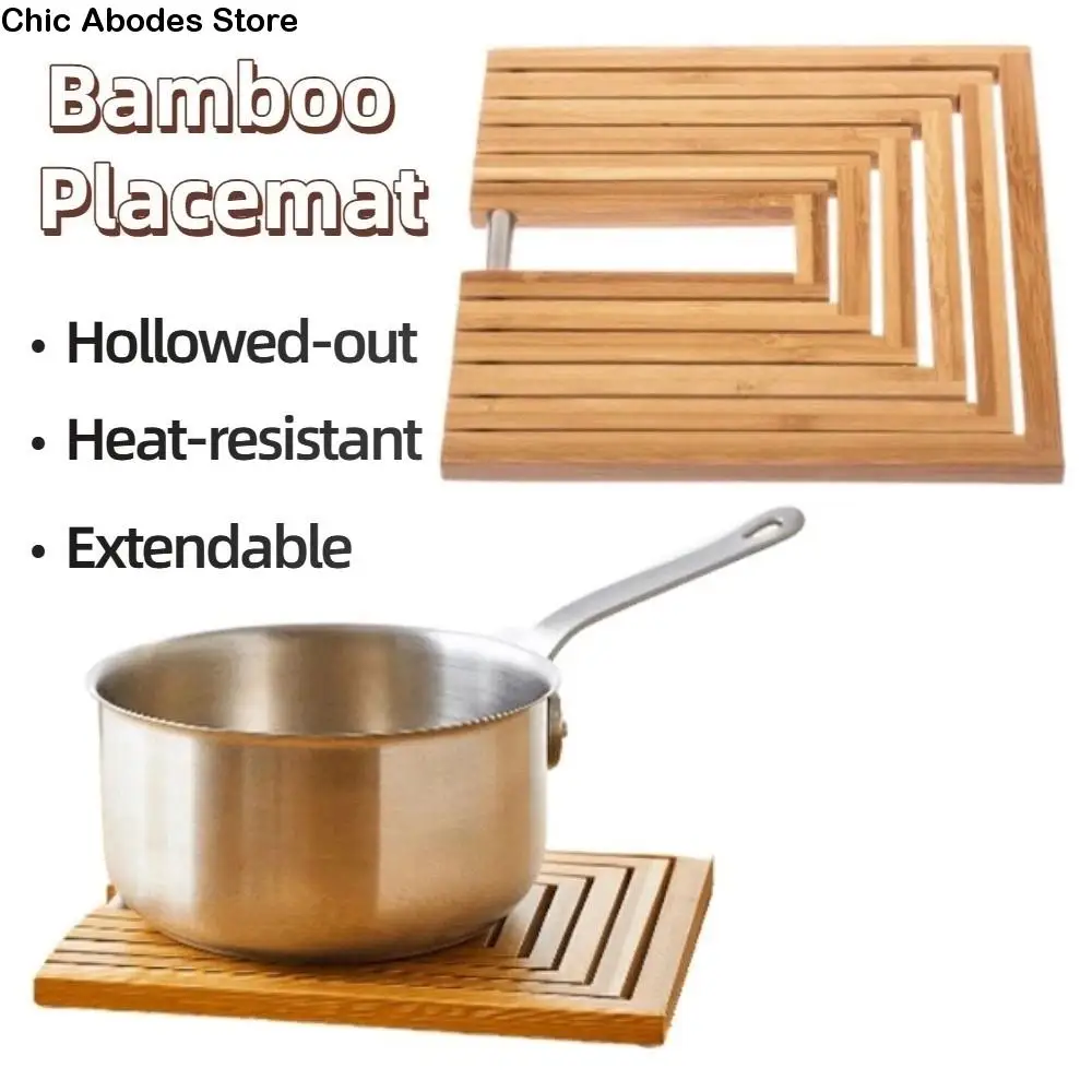 

Durable Creative Bamboo Placemat Natural Hollowed-out Bamboo Heat Insulation Pad Square Extendable Anti Scalding Mat Tea House