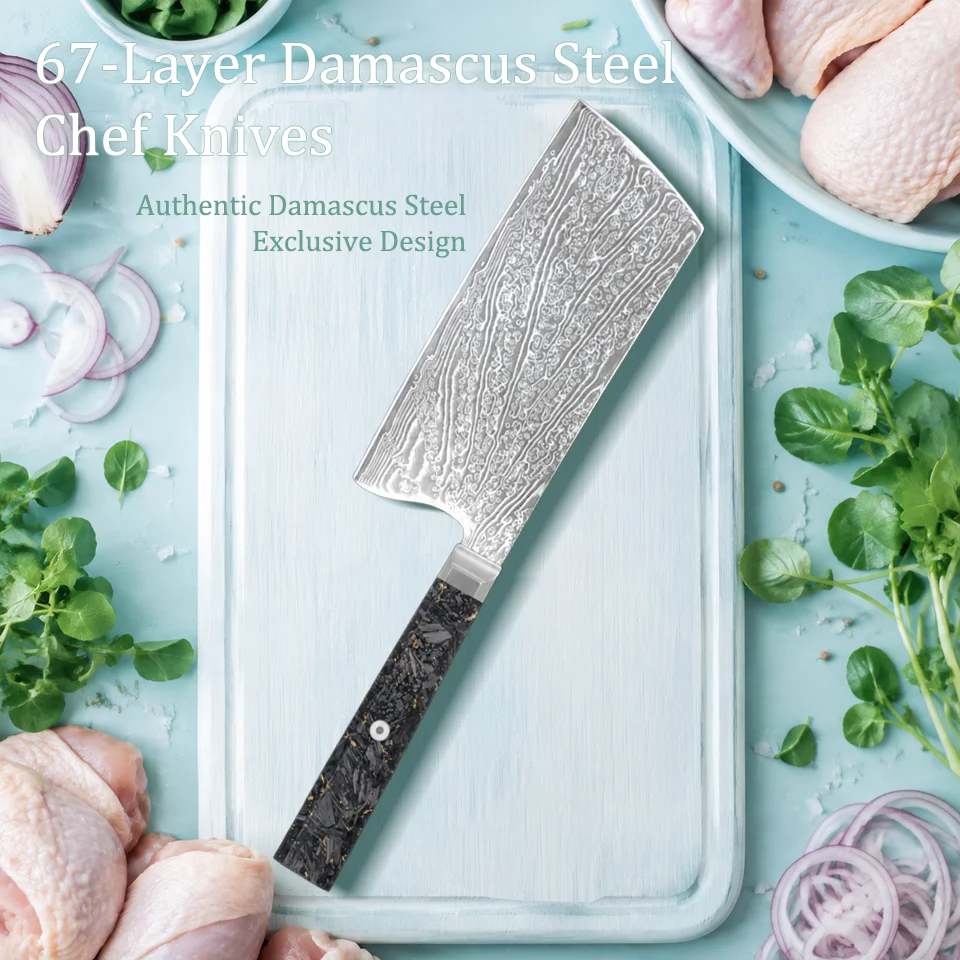67-Layer Damascus Slicing Chef Knife, Household Multifunctional Kitchen Knife for Meat and Vegetable Preparation