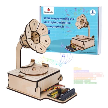 Keyestudio Root Programming DIY Mini Light Controlled Phonograph Starter Kit for Arduino ESP32 & Microbit V2 Kit Programmable Toys