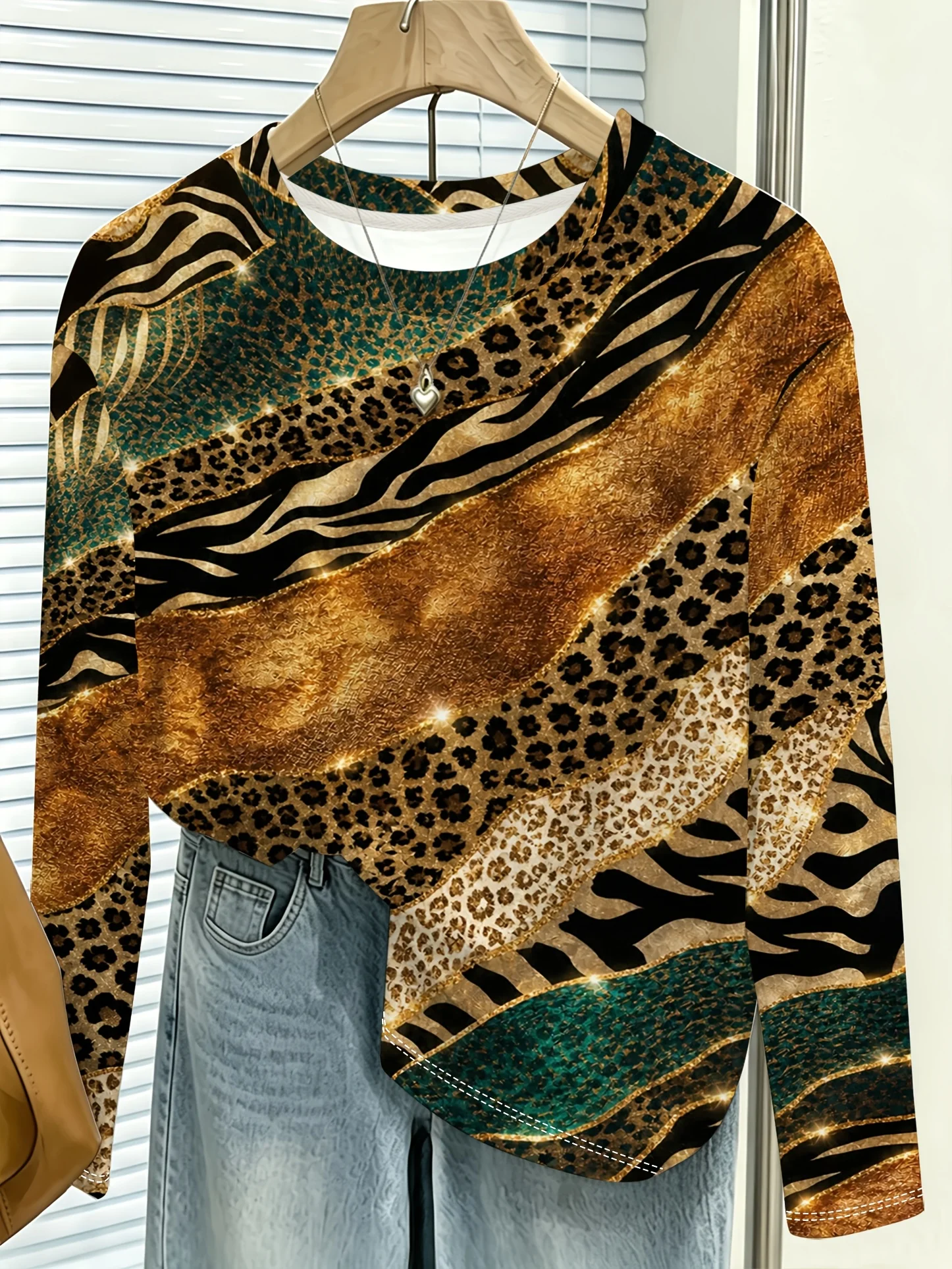 Women T‑Shirt Long Sleeve 3D Mixed Animal Leopard Zebra Print Tees Casual Street Female Wear Daily O‑Neck Top Women's Clothes