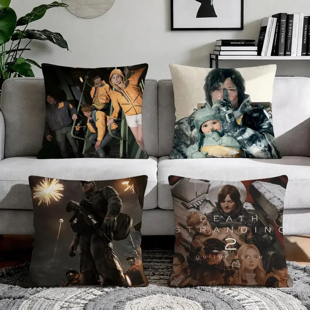 video game D-death stranding 2 Cushion Cover Organic Natural Linen Pillowcase with Double Sided Print for Sofa Home Decor Gift