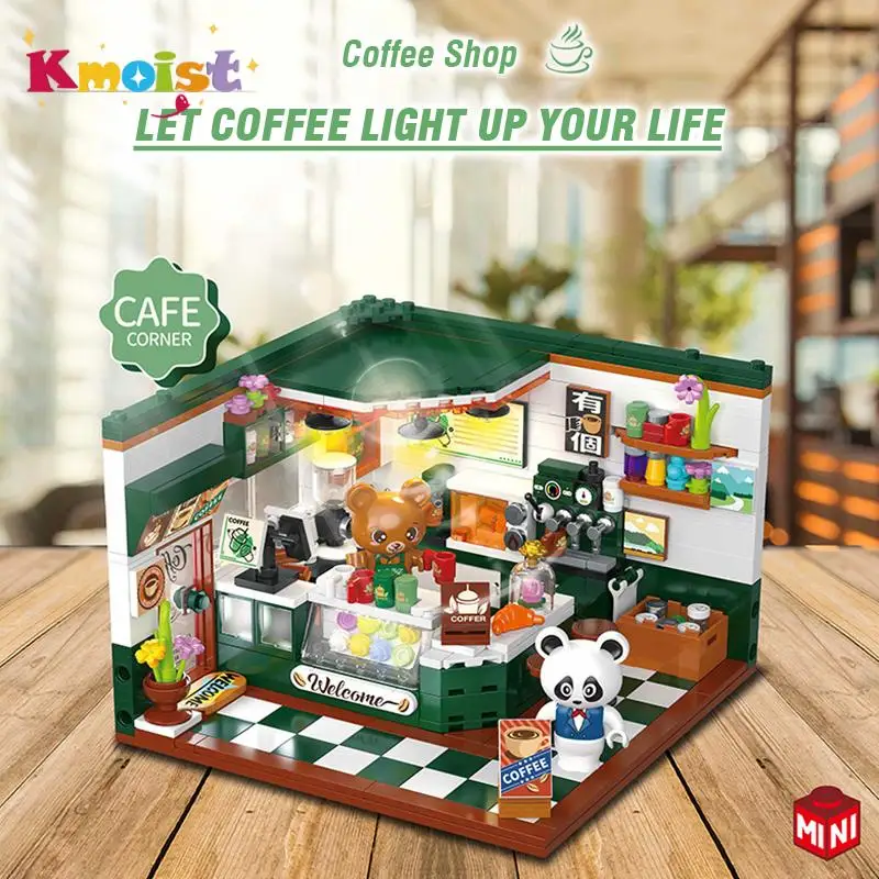 

Particle Coffee Shop Record Shop Bar Street View Building Block Toy Children Creative Construction Education Toys Bricks Blocks