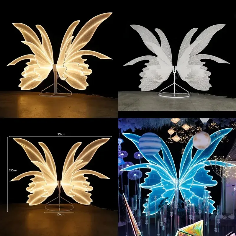 Large Blue Butterfly Wing Background Screen Giant Luminous LED Light Suitable for Weddings and Parties