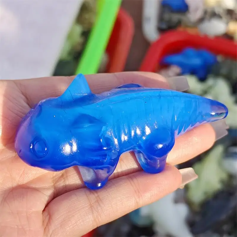 Natural Blue Opalite Salamander Carving Energy Gem Reiki Healing Home Decoration Gift Collection 1pcs