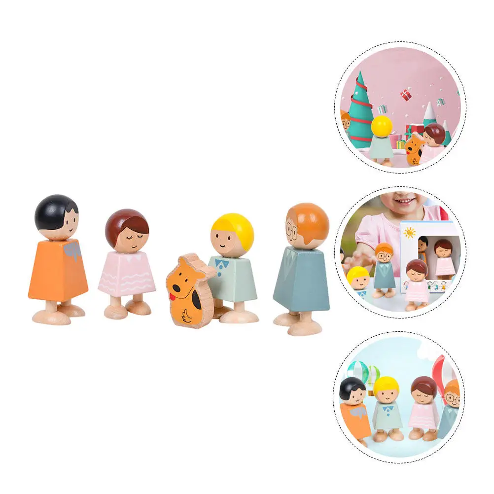 1 set di piccoli pupazzi in legno per bambini, per l'educazione precoce cognitiva sulle relazioni familiari, giocattolo con blocchi di personaggi