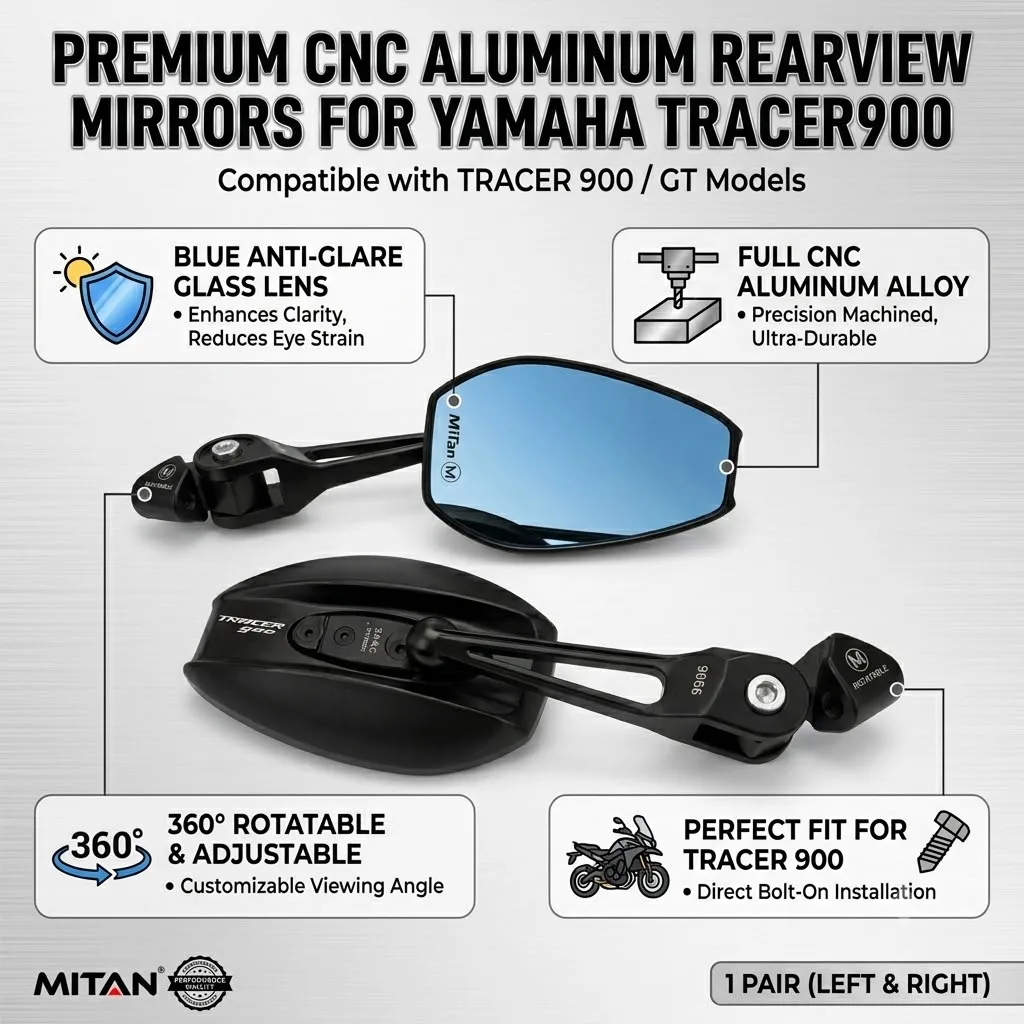 Anti-Fog Anti-Glare Motorcycle All Metal Rearview Mirror Blue Glass With LOGO For YAMAHA TRACER900 TRACER 900 ABS 2015 2016 2017