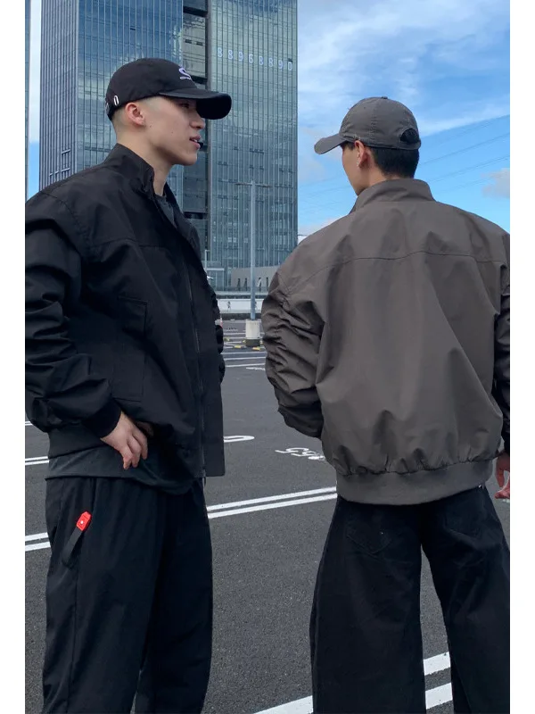 Jacket man 2026 casual coat American quality solid cool lantern sleeve three-proof stand-up collar zipper jackets clothing