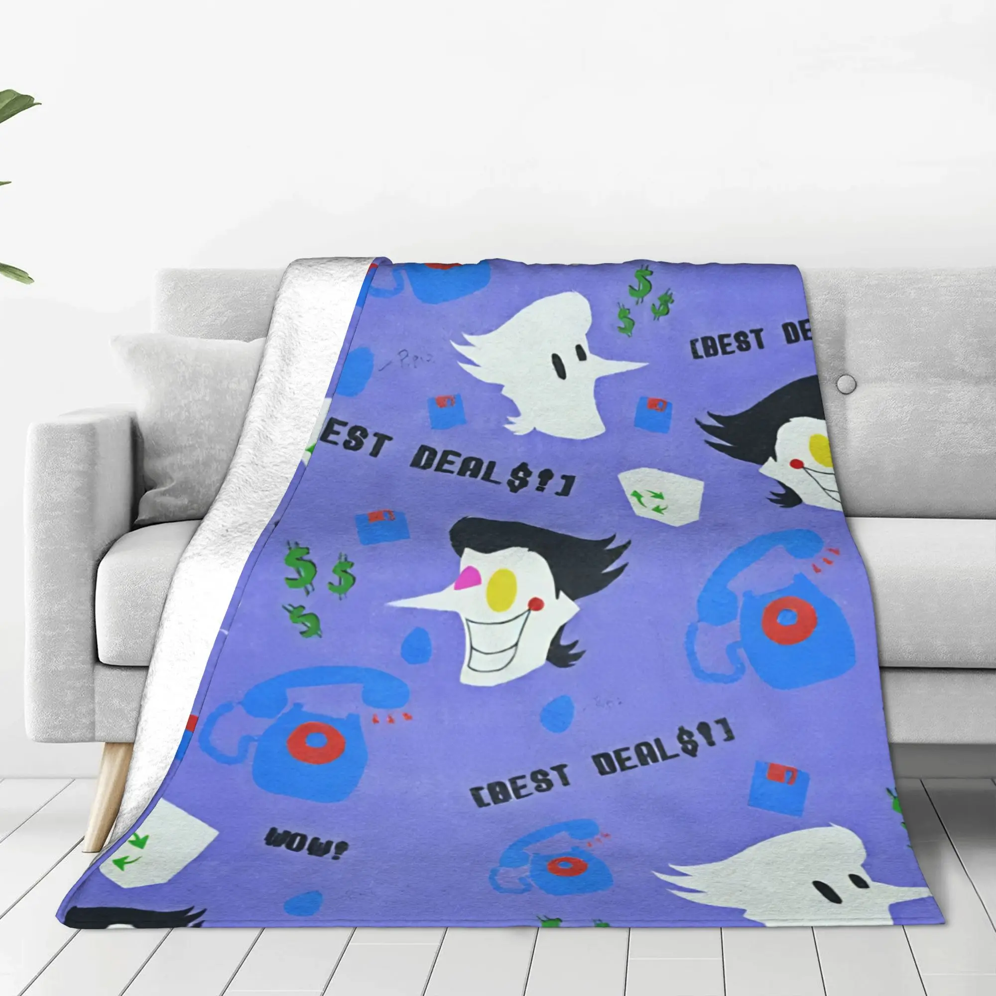 1PC Home Cutecore Retro Salesman Character Pattern Deltarune Blanket Super Cosy Plush Home Living Room Sofa Halloween