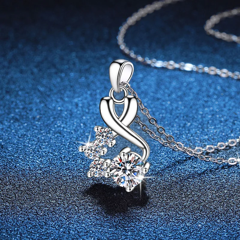 1.0ct Moissanite S925 Silver Necklet Pendant for Women Men Plated Platinum Geometric Notes Charm Necklace Valentine's Day gift