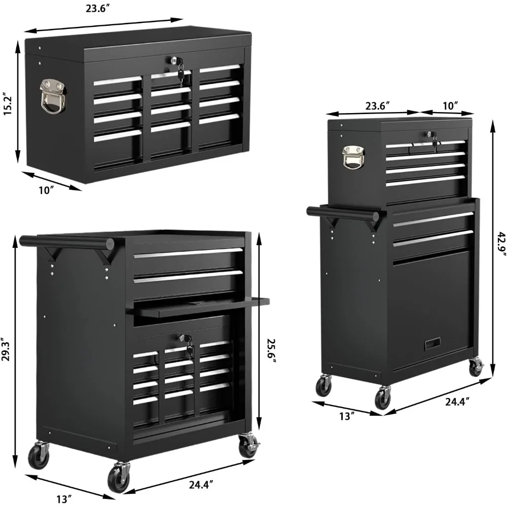 MELHigh Capacity Rolling Tool Chest, PerfecCabinet Storage Tool Box with Wheels and Proximity Wers, Handles Amovible Toolbox W/Lock