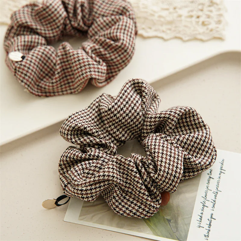 Nowe wzory marki anglia style Vintage Schrunchies Houndstooth gumki do włosów dla kobiet kucyk fryzury Chouchous