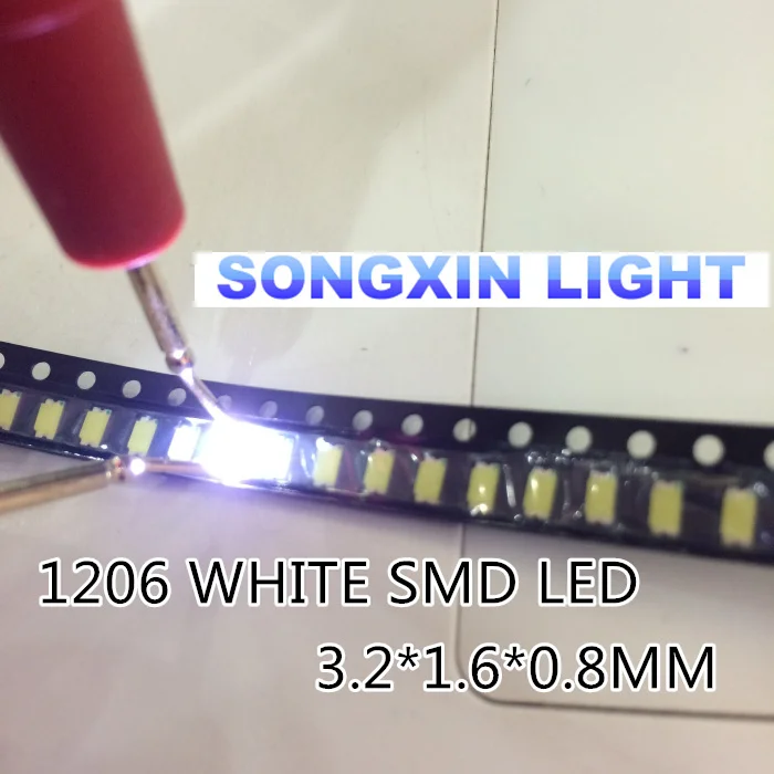 100pcs 1206 SMD LED White Red Blue Yellow Green Orange Warm White Pink Purple Uv RGB Ice Blue Orange Amber Light Emitting Diode