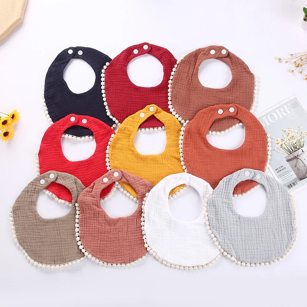 Solid Cotton Gause Baby Bibs Cute Tassel Newborn Burp Clothes Bandana Scarf for Boy Girl Saliva Towel Feeding Bebe Baberos