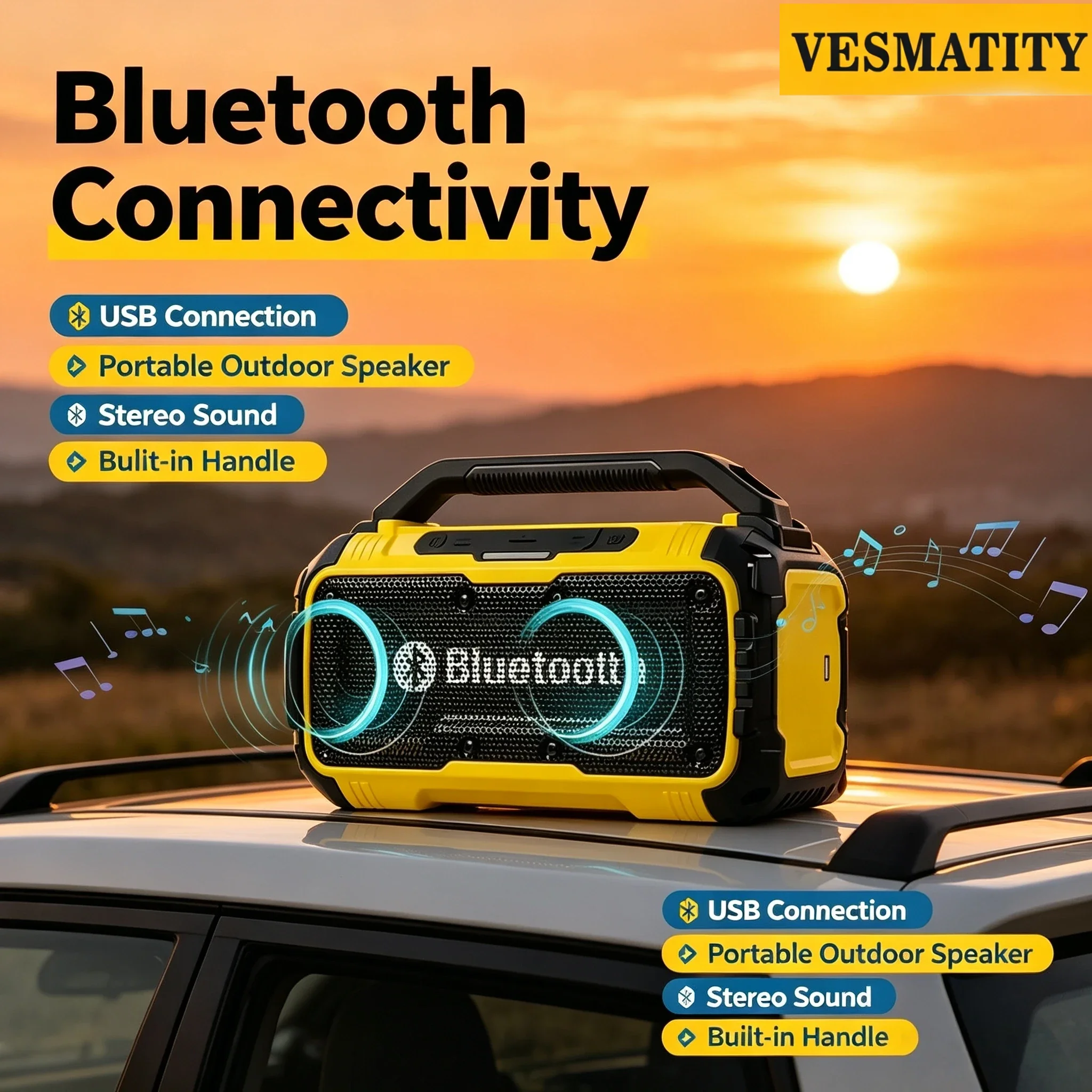 Vesmatity Waterproof Bluetooth Speaker USB Type-C Port Charge Surround Stereo Loudspeaker 18V Battery Pro Speed HD